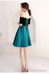 Short Green And Black Off Shoulder Wedding Party Dress Homecoming Dress